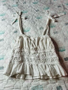 Forever 21 White Eyelet Ruffle Tie-Strap Top